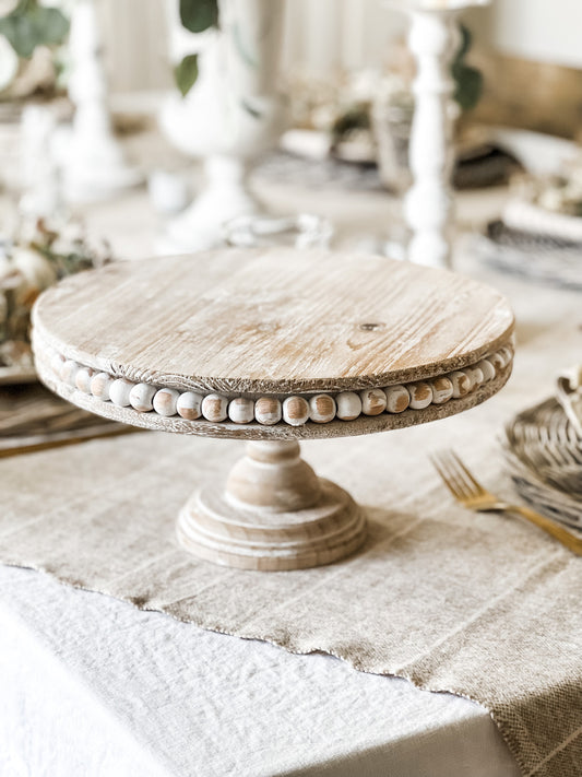 Wood Beaded Cake Plate