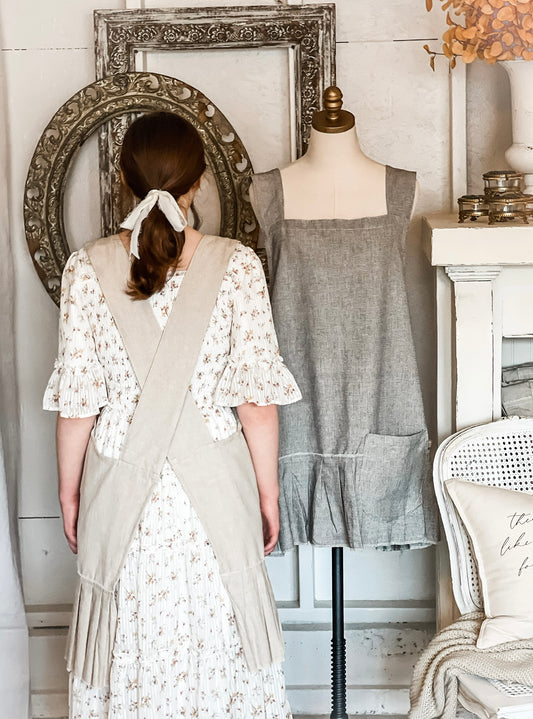French Style Crossback Apron- CREAM
