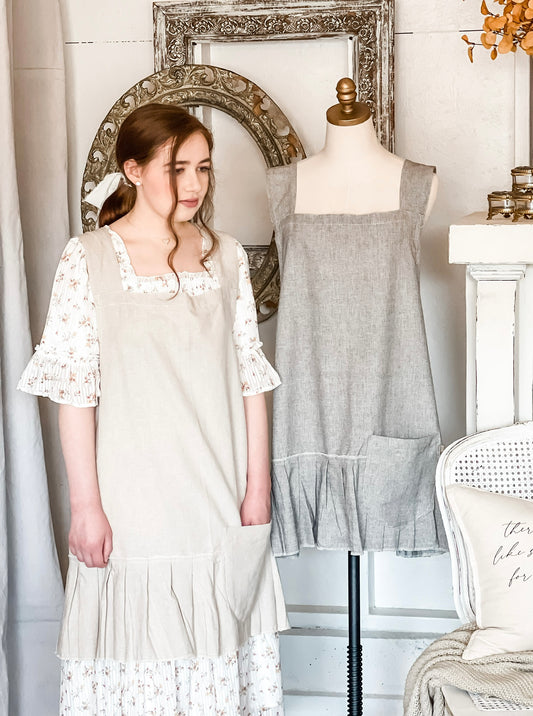 French Style Crossback Apron- GRAY