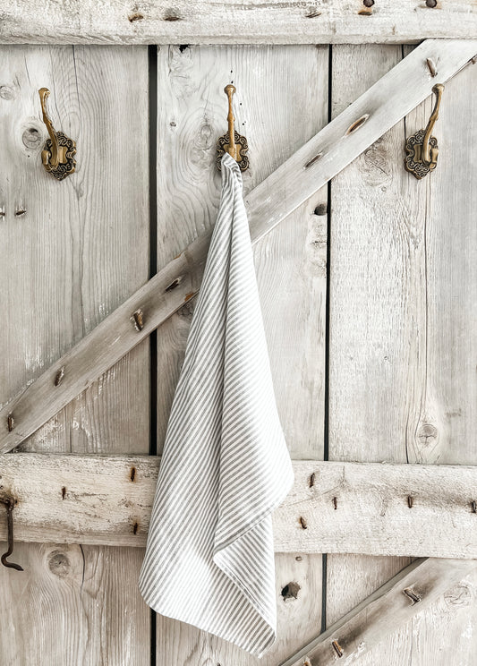 Ticking Stripe Farmhouse Towel- GRAY