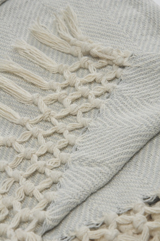 French Gray Tasseled Throw Blanket