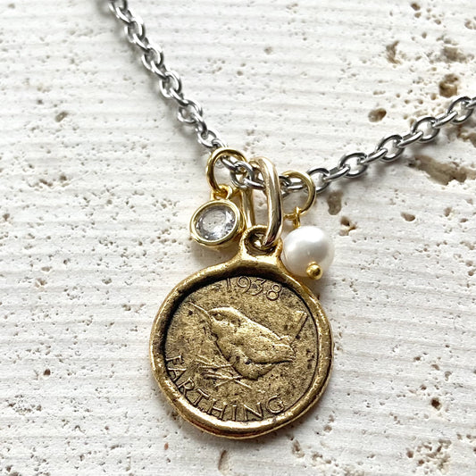 English Farthing Bird Necklace