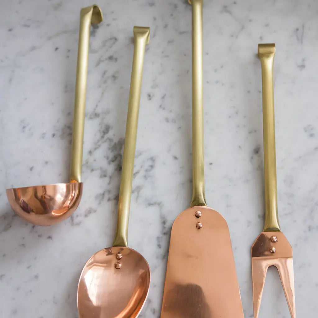 Copper Utensils & Hanging Rod Set