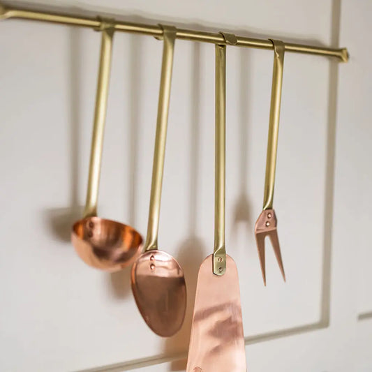 Copper Utensils & Hanging Rod Set