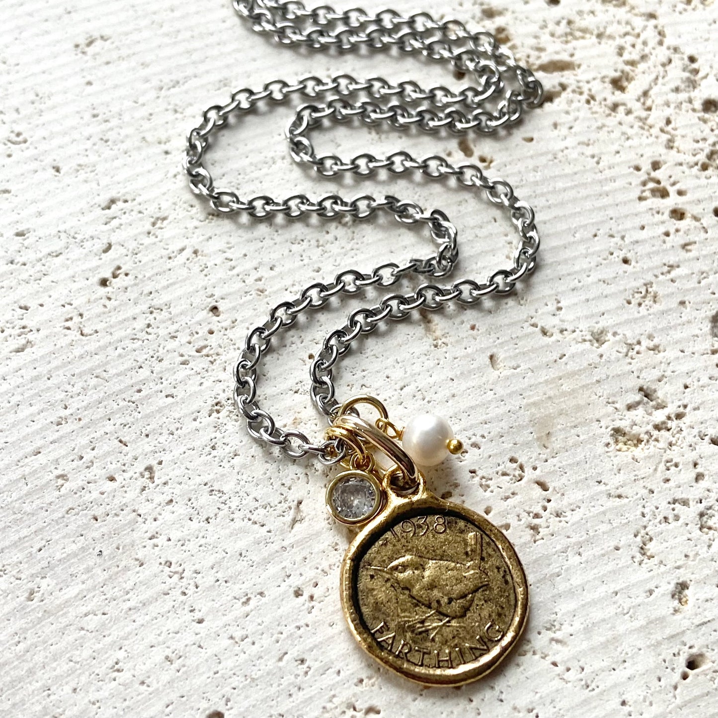 English Farthing Bird Necklace