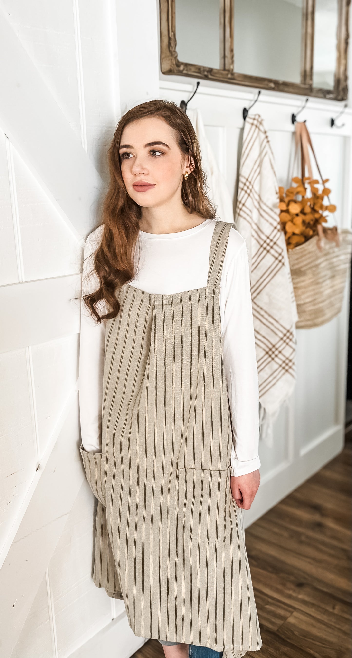 Pinafore Apron- Natural Stripe