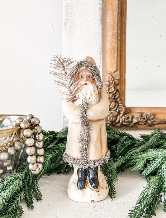 Cream Velvet Belsnickel Santa- 8 in.