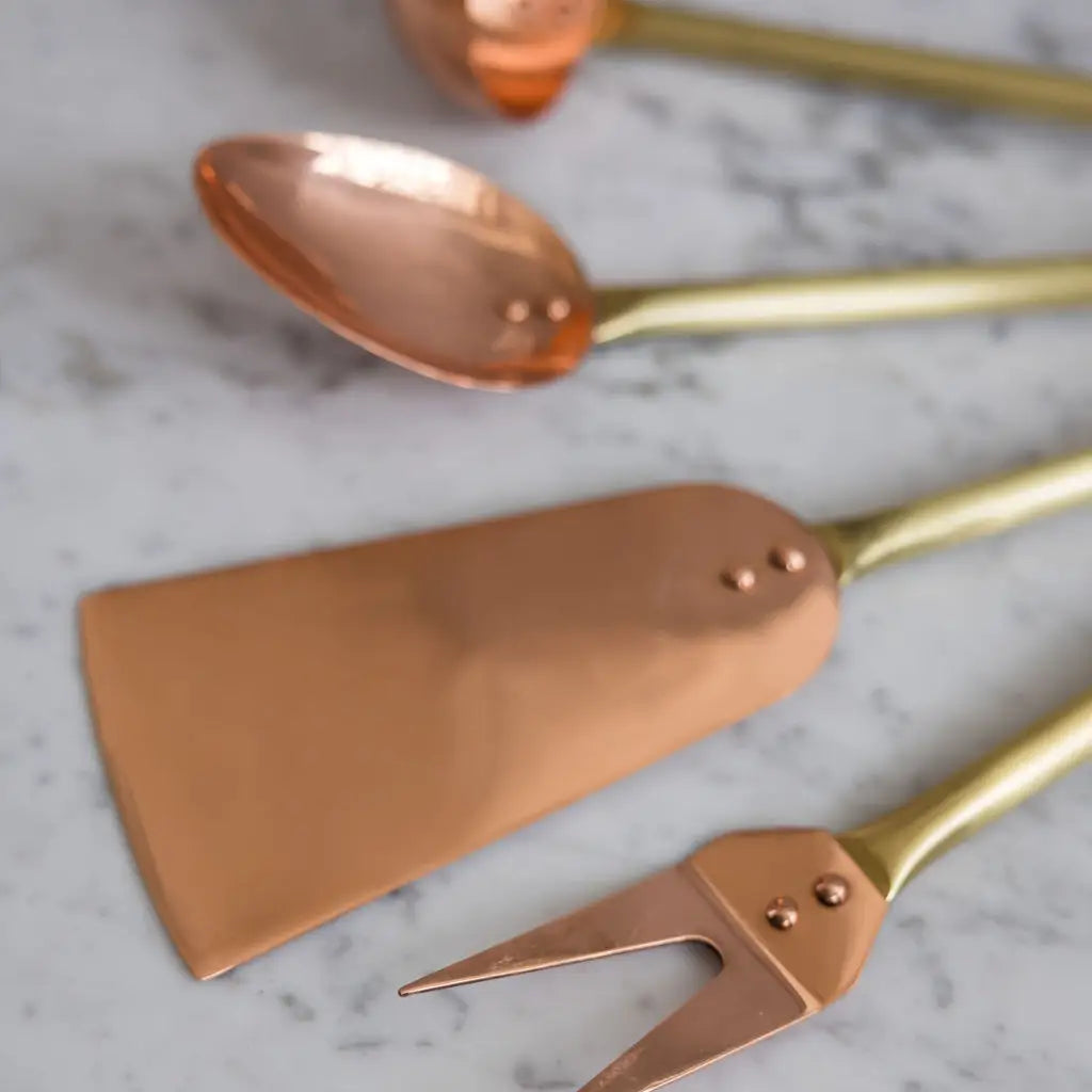 Copper Utensils & Hanging Rod Set