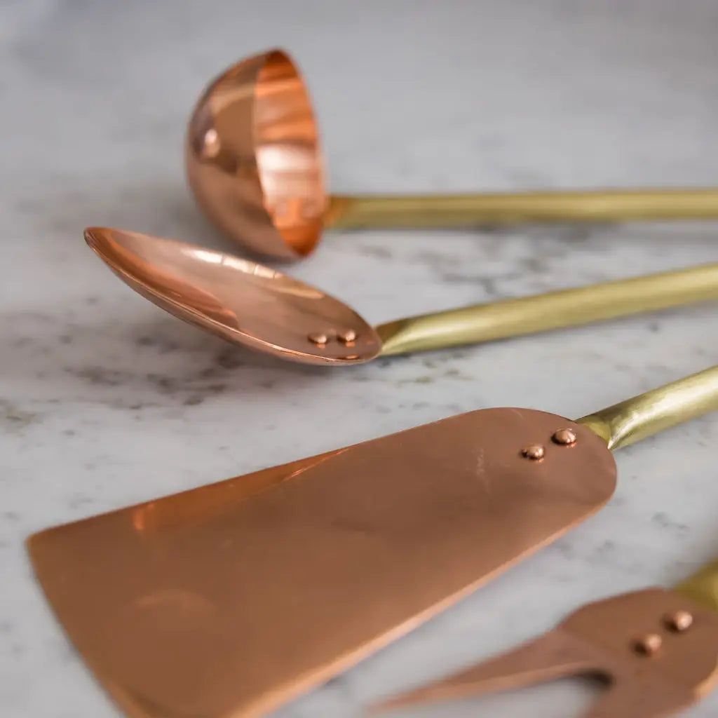 Copper Utensils & Hanging Rod Set