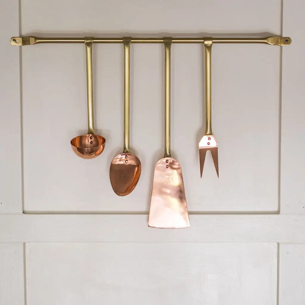 Copper Utensils & Hanging Rod Set