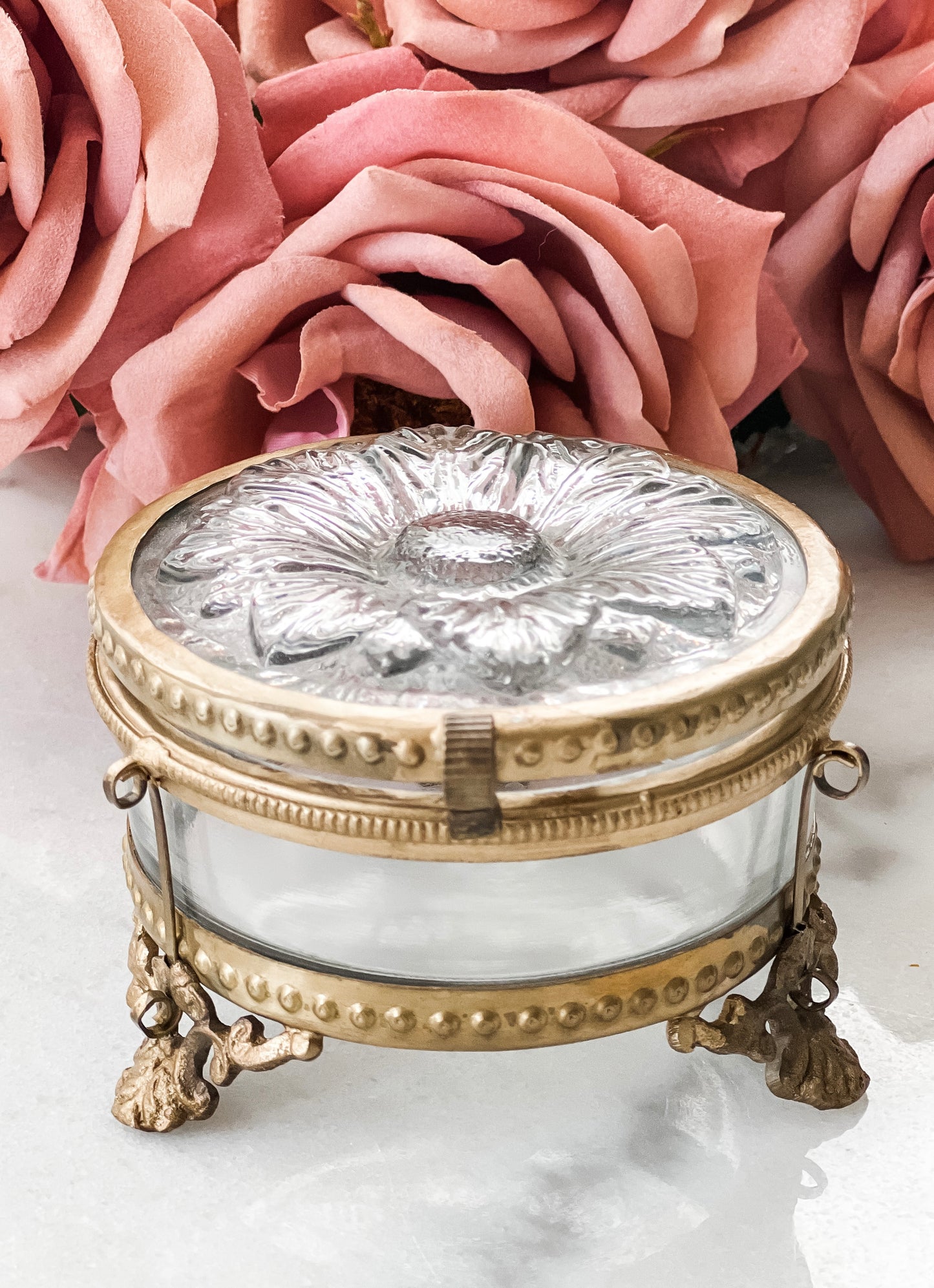 Gilded Glass Flower Jewelry Box
