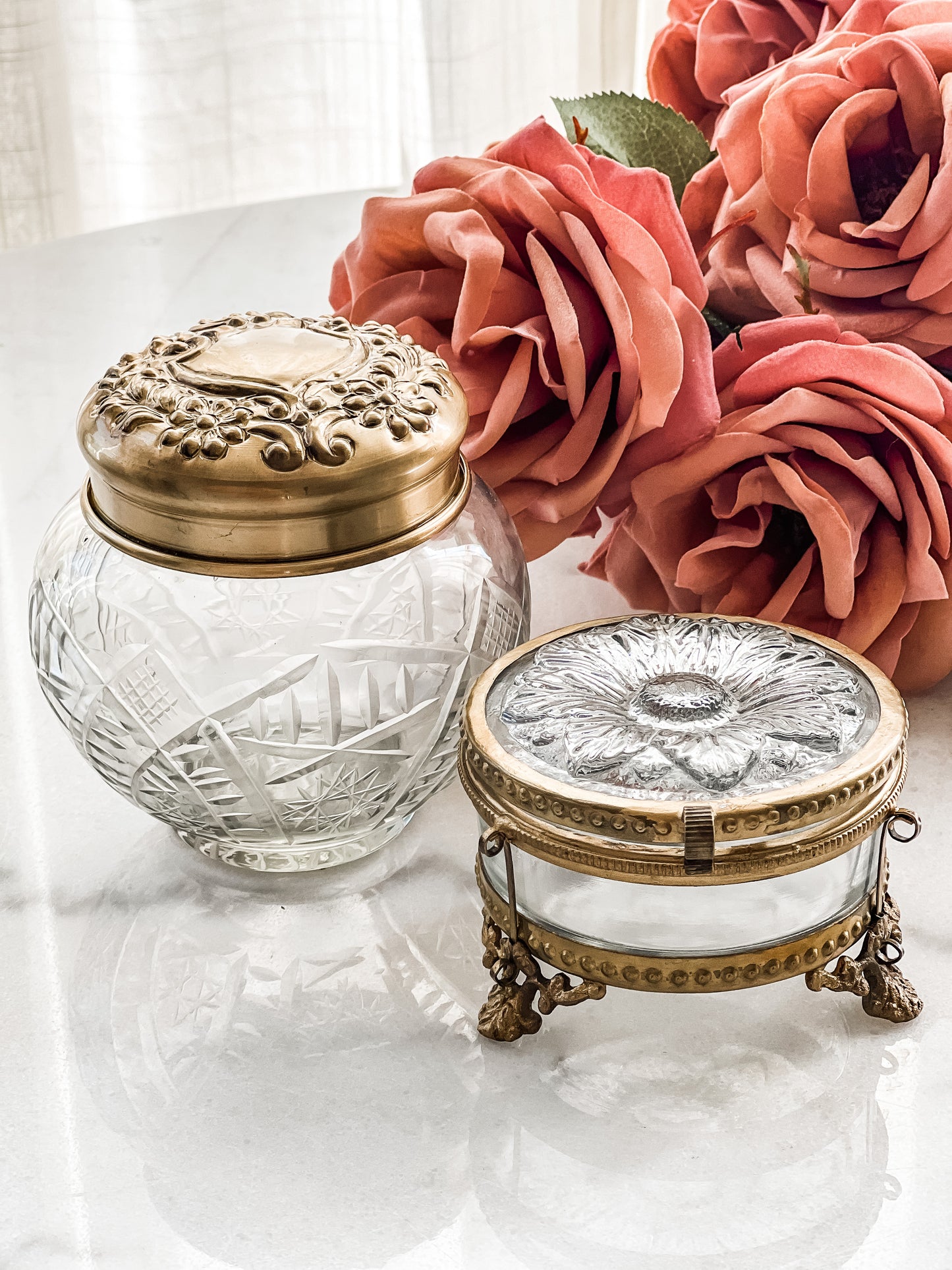 Gilded Glass Flower Jewelry Box