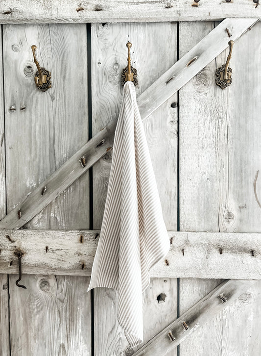 Ticking Stripe Farmhouse Towel - BEIGE